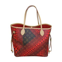 Louis Vuitton Neverfull MM Yayoi Kusama Pumpkin Red Waves Tote Bag