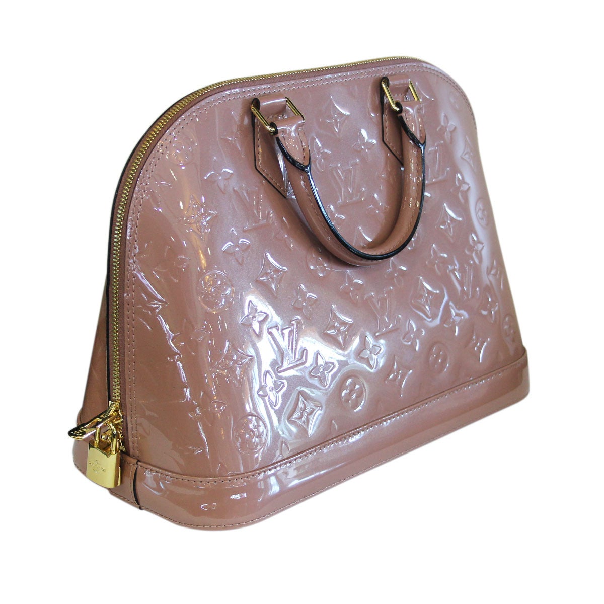 Louis Vuitton Rose Velours PM Vernis Alma Handbag Purse In Excellent Condition For Sale In Boca Raton, FL