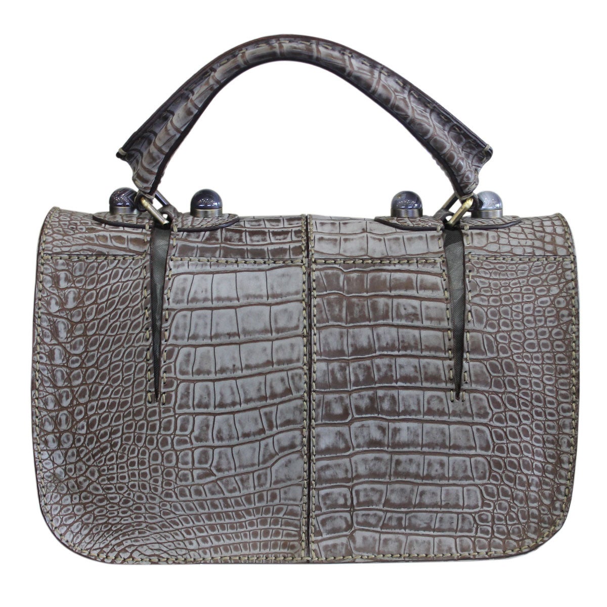 Fendi Rare Secret Code 8BN199 Gray Alligator Satchel Handbag Purse at ...