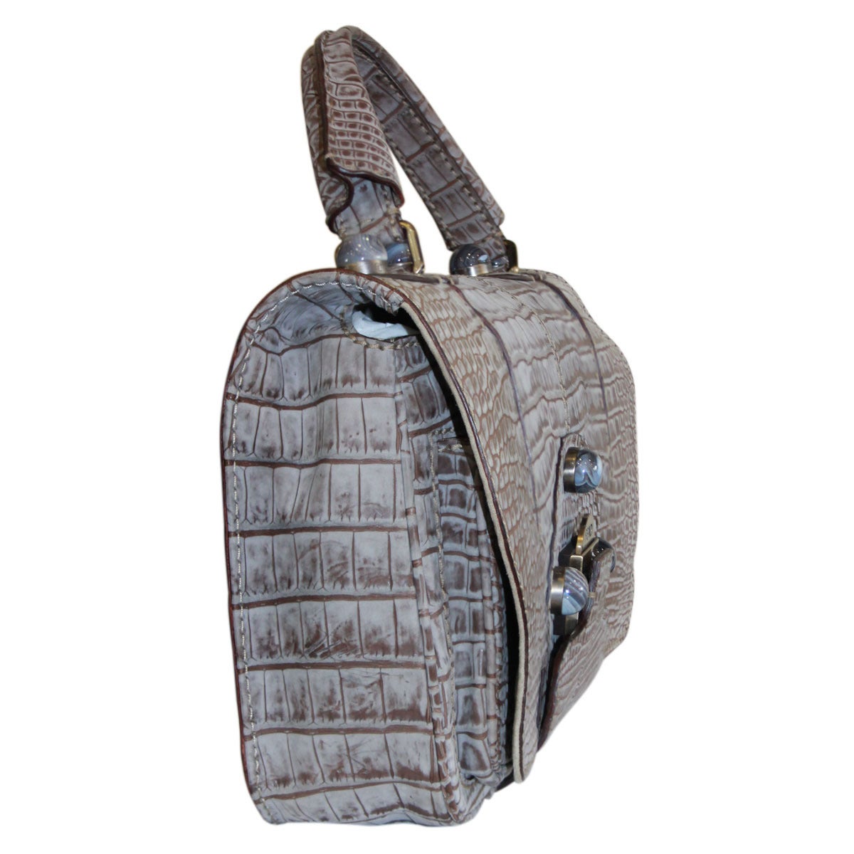 Women's Fendi Rare Secret Code 8BN199 Gray Alligator Satchel Handbag Purse