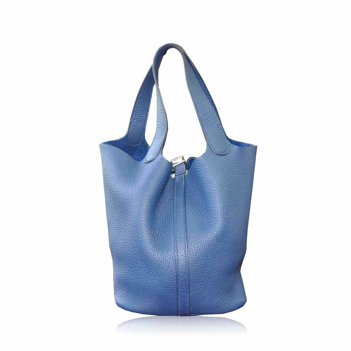 Hermes Picotin MM Bleu de Malte Leather Handbag For Sale 1