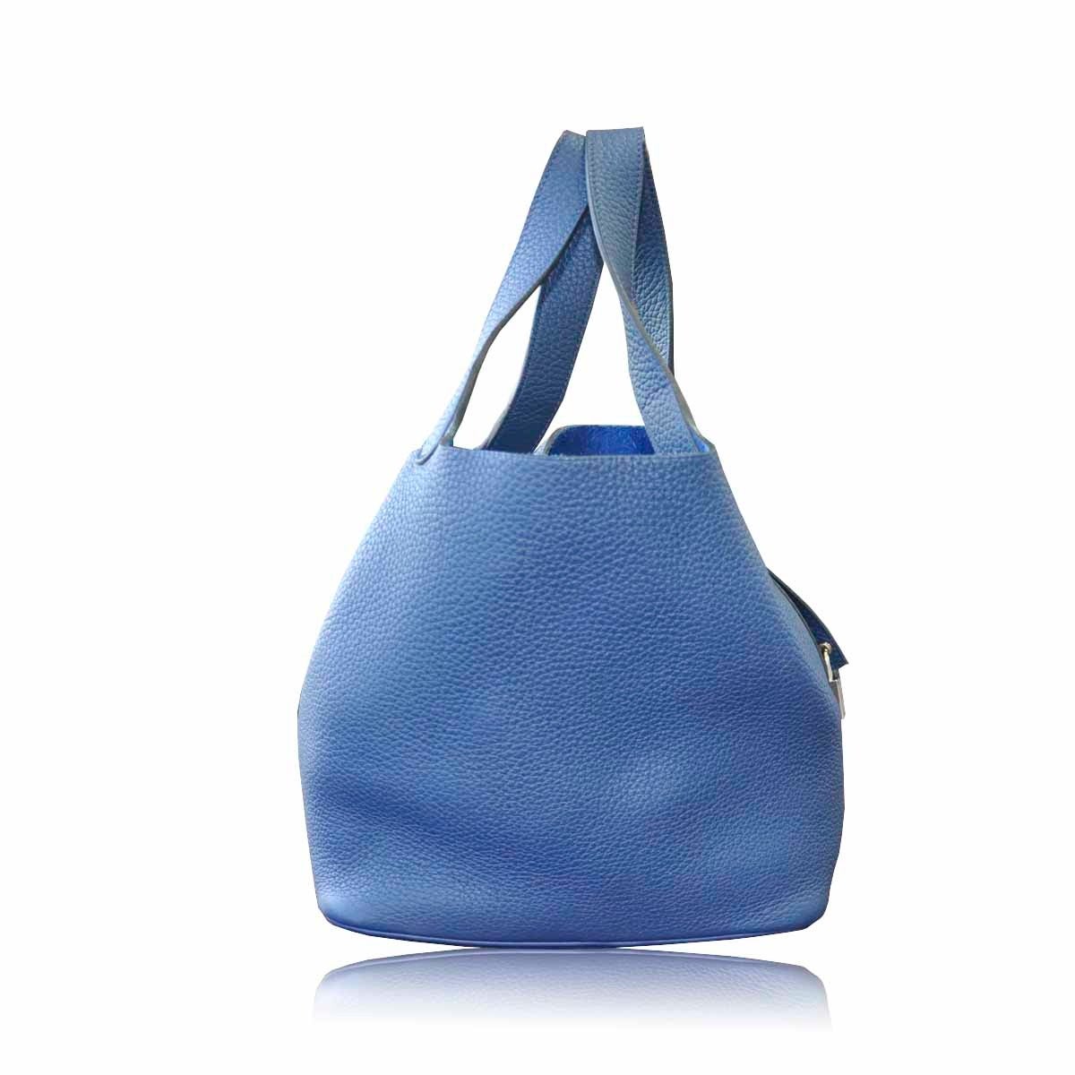 Women's Hermes Picotin MM Bleu de Malte Leather Handbag For Sale