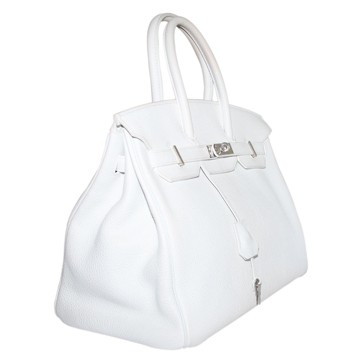 Women's Hermes Birkin 35 cm Clemence Chevre Argente White Handbag