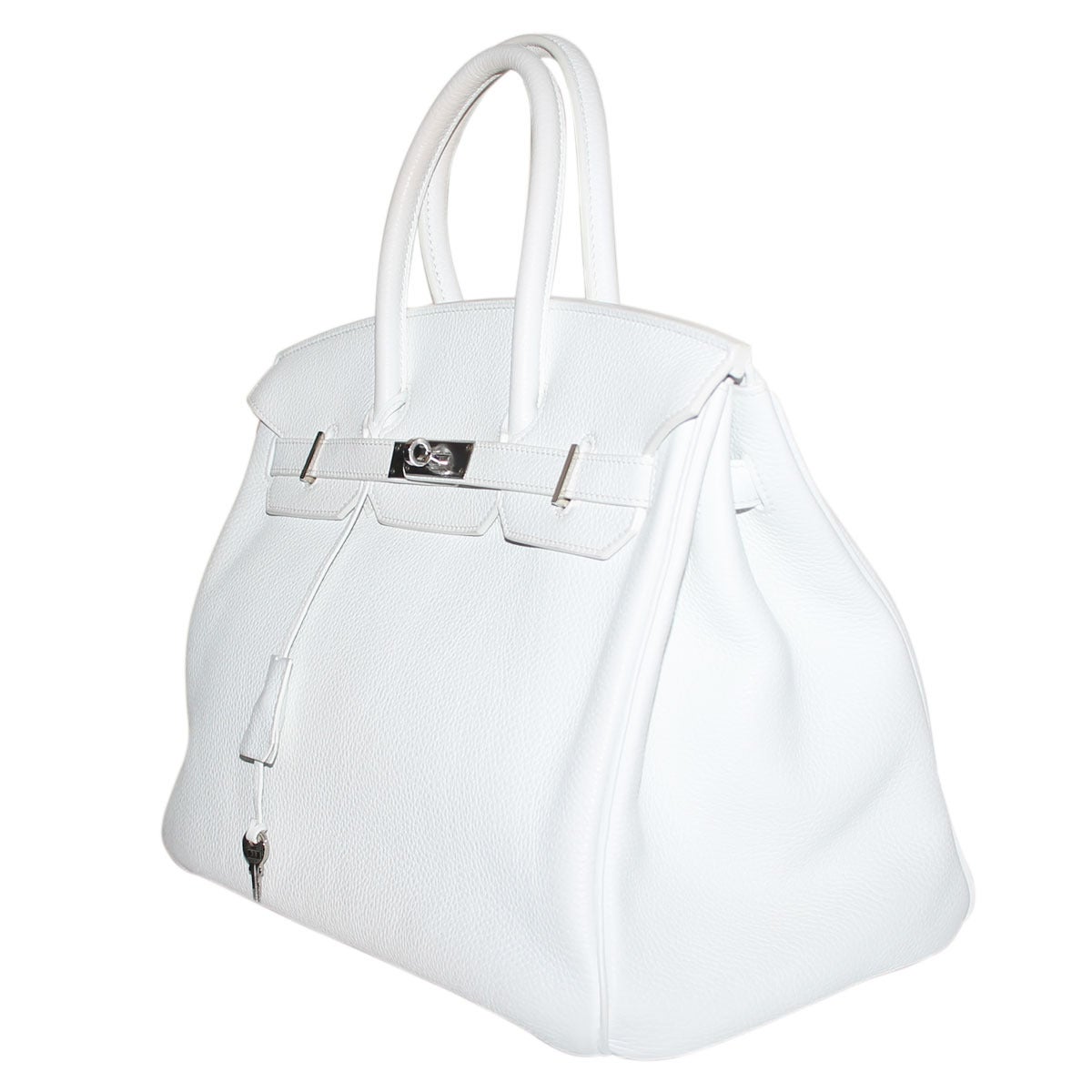 Hermes Birkin 35 cm Clemence Chevre Argente White Handbag In Excellent Condition In Boca Raton, FL