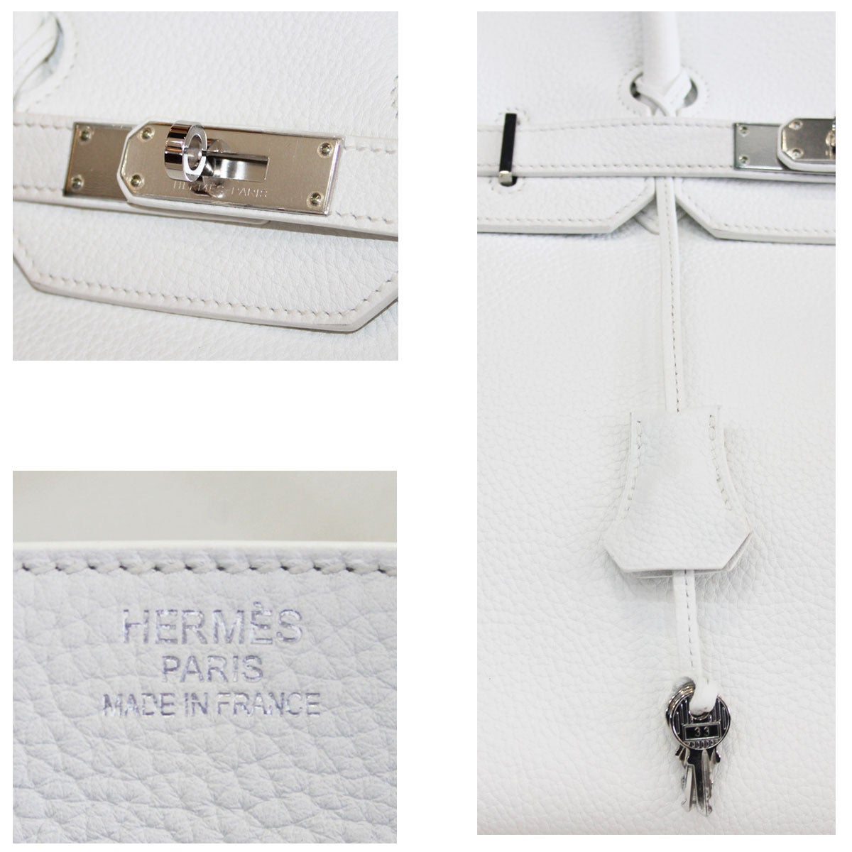 Hermes Birkin 35 cm Clemence Chevre Argente White Handbag 5