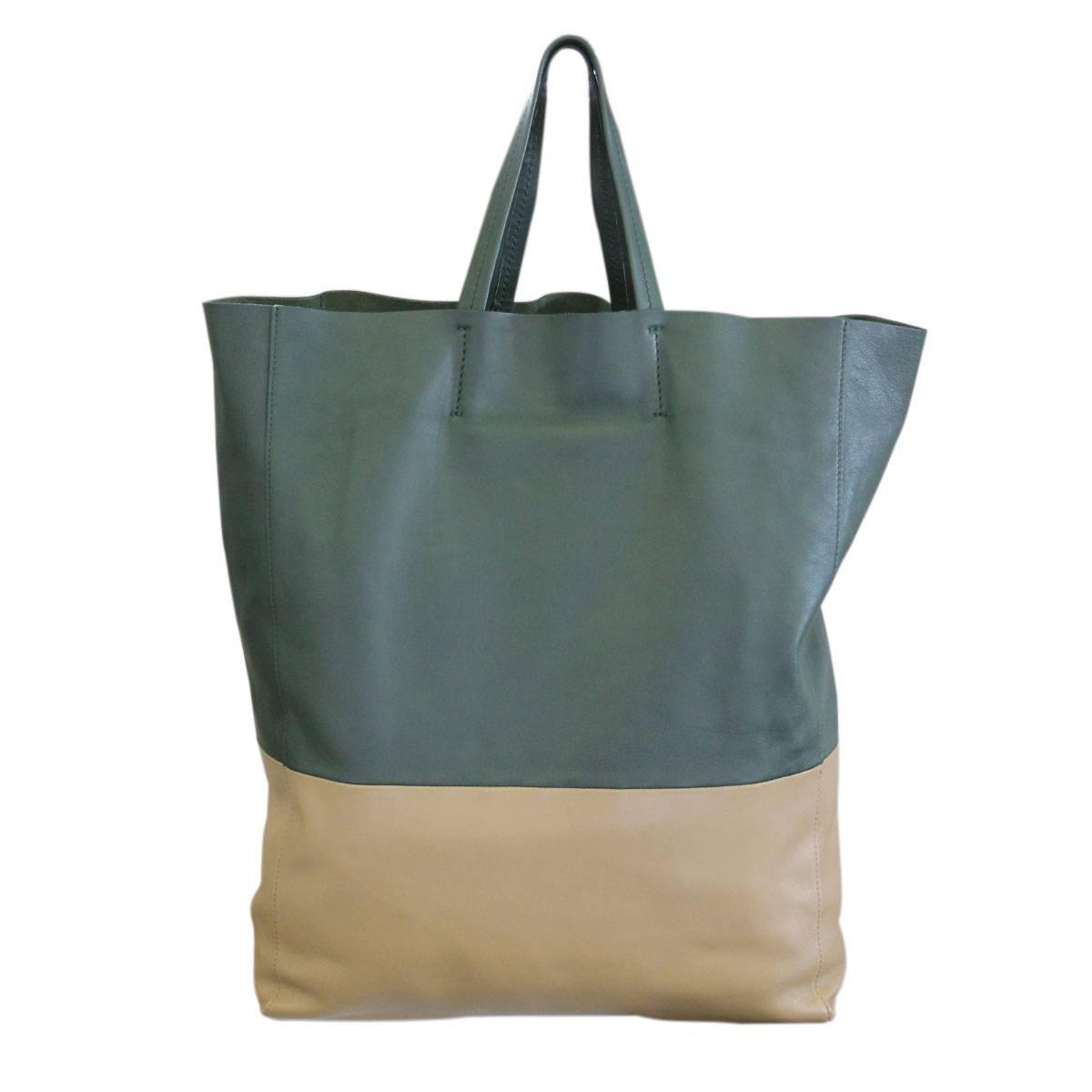 celine bags prices - Celine Vertical Bi-Cabas Green Khaki Two Tone Tote Bag at 1stdibs