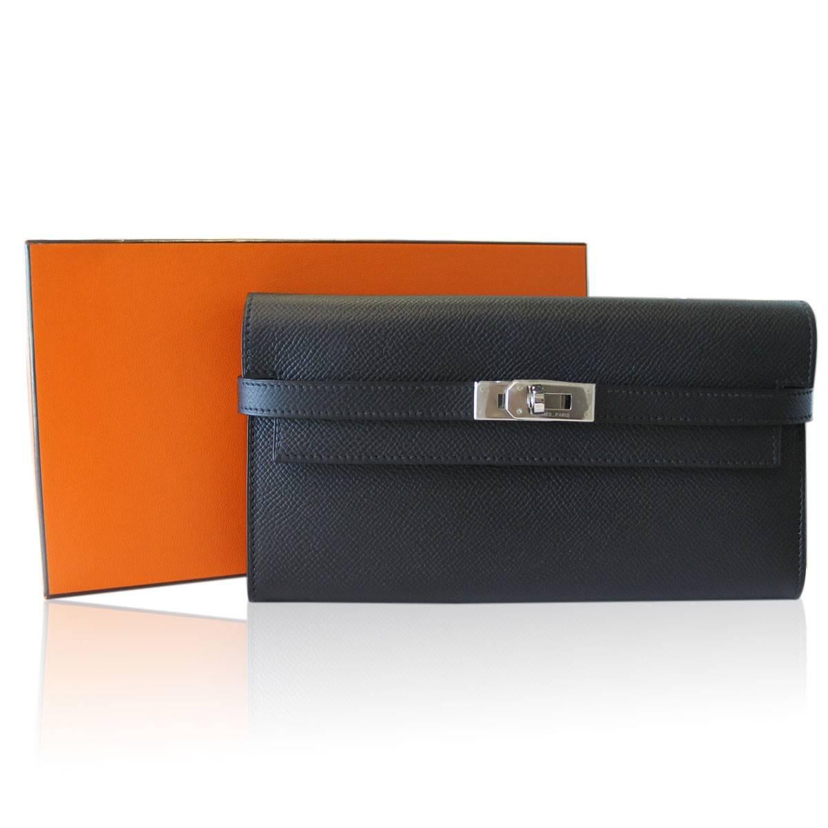 Hermes Black Epsom Kelly Long Wallet SHW 