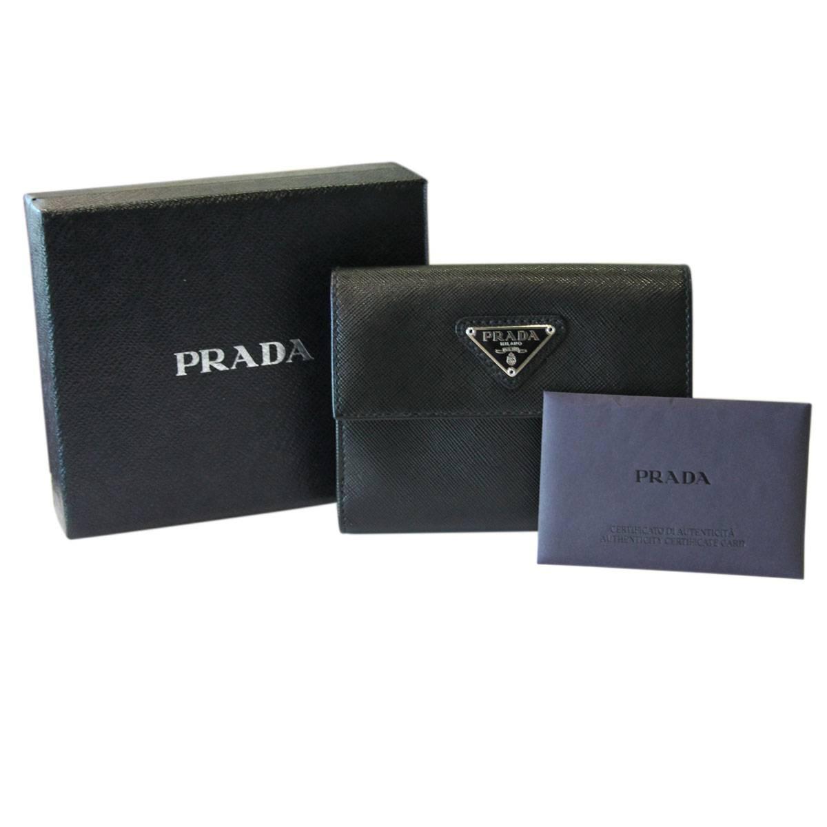 Prada Black Saffiano Leather Bi-Fold Wallet in Box at 1stdibs
