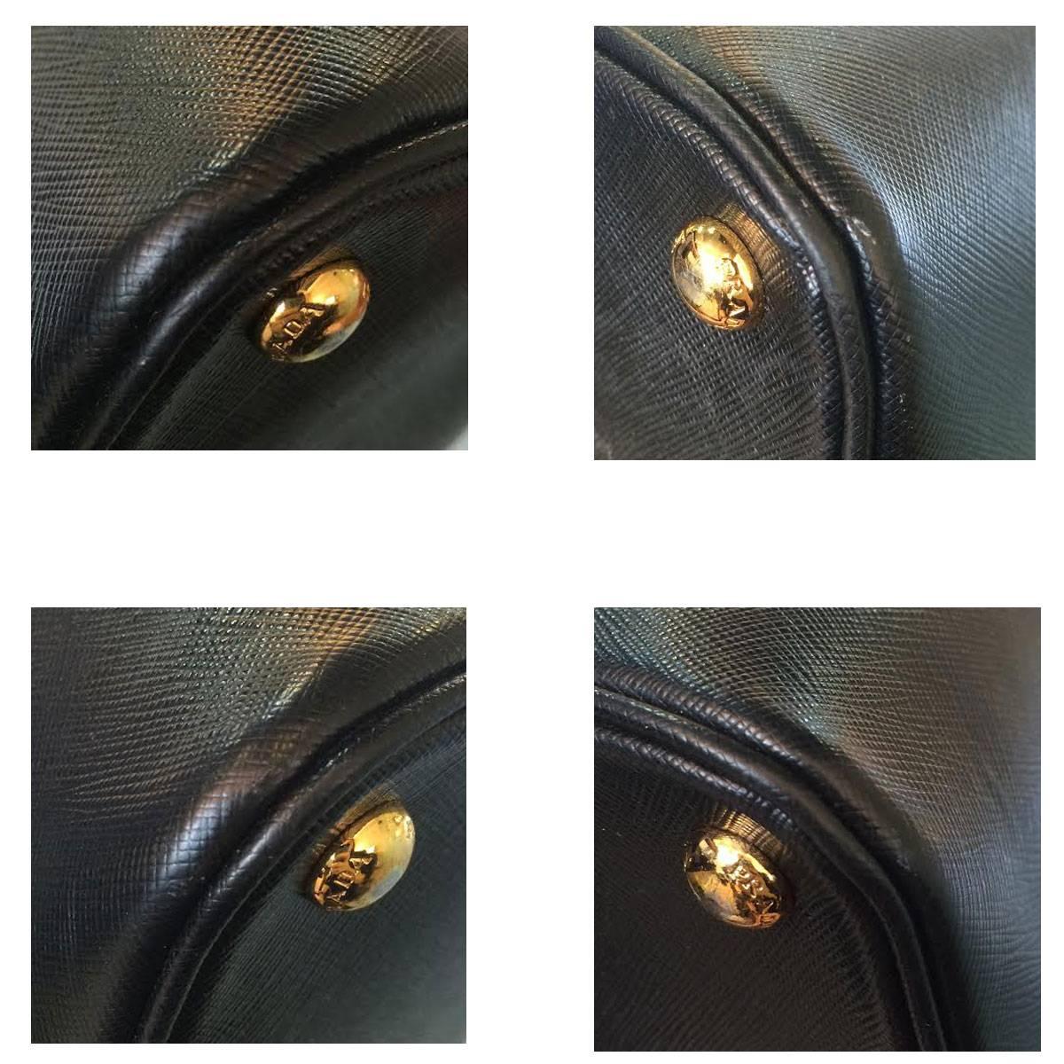 Prada Saffiano Black Leather Double Zip-Top Tote Shoulder Bag 2