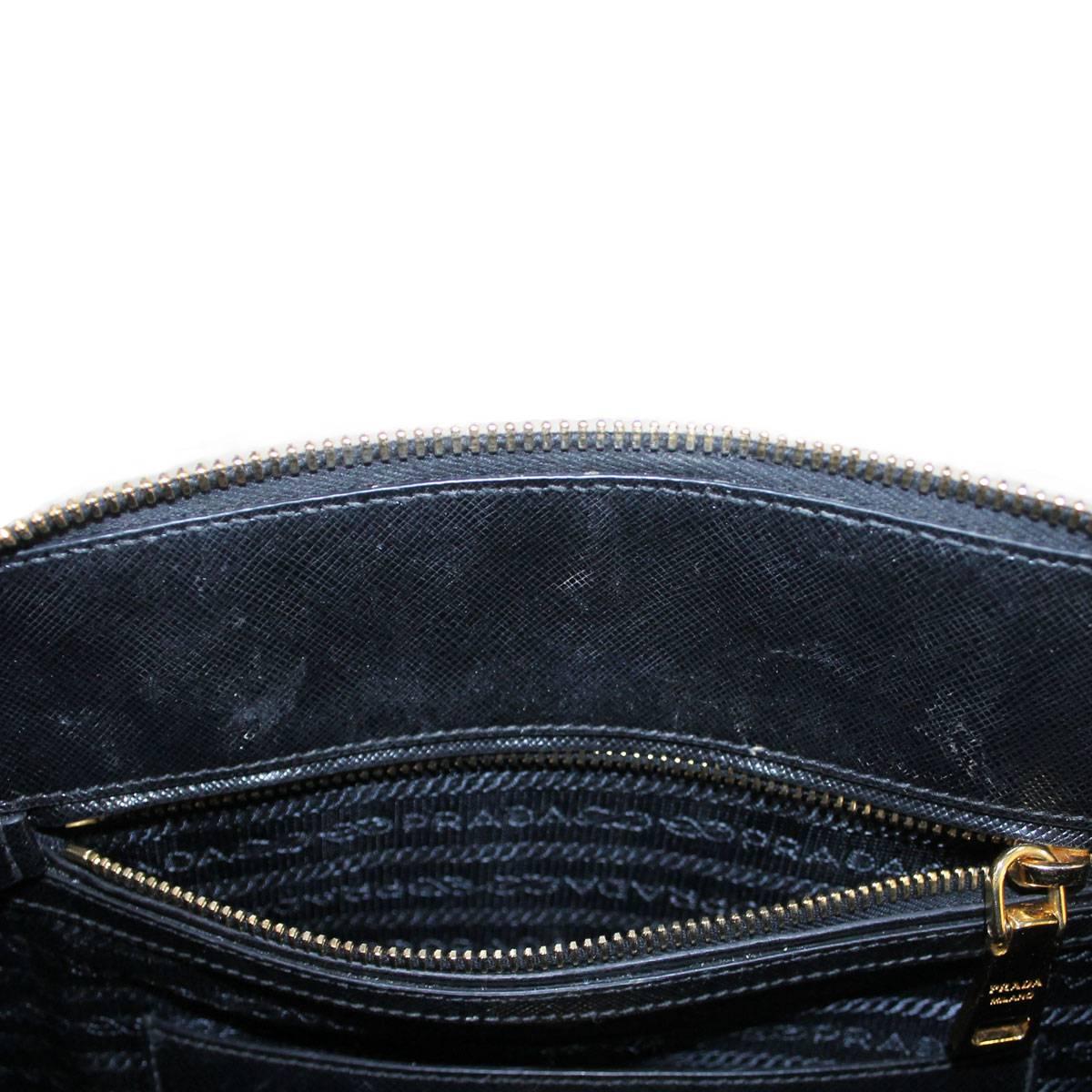 Prada Saffiano Black Leather Double Zip-Top Tote Shoulder Bag 1