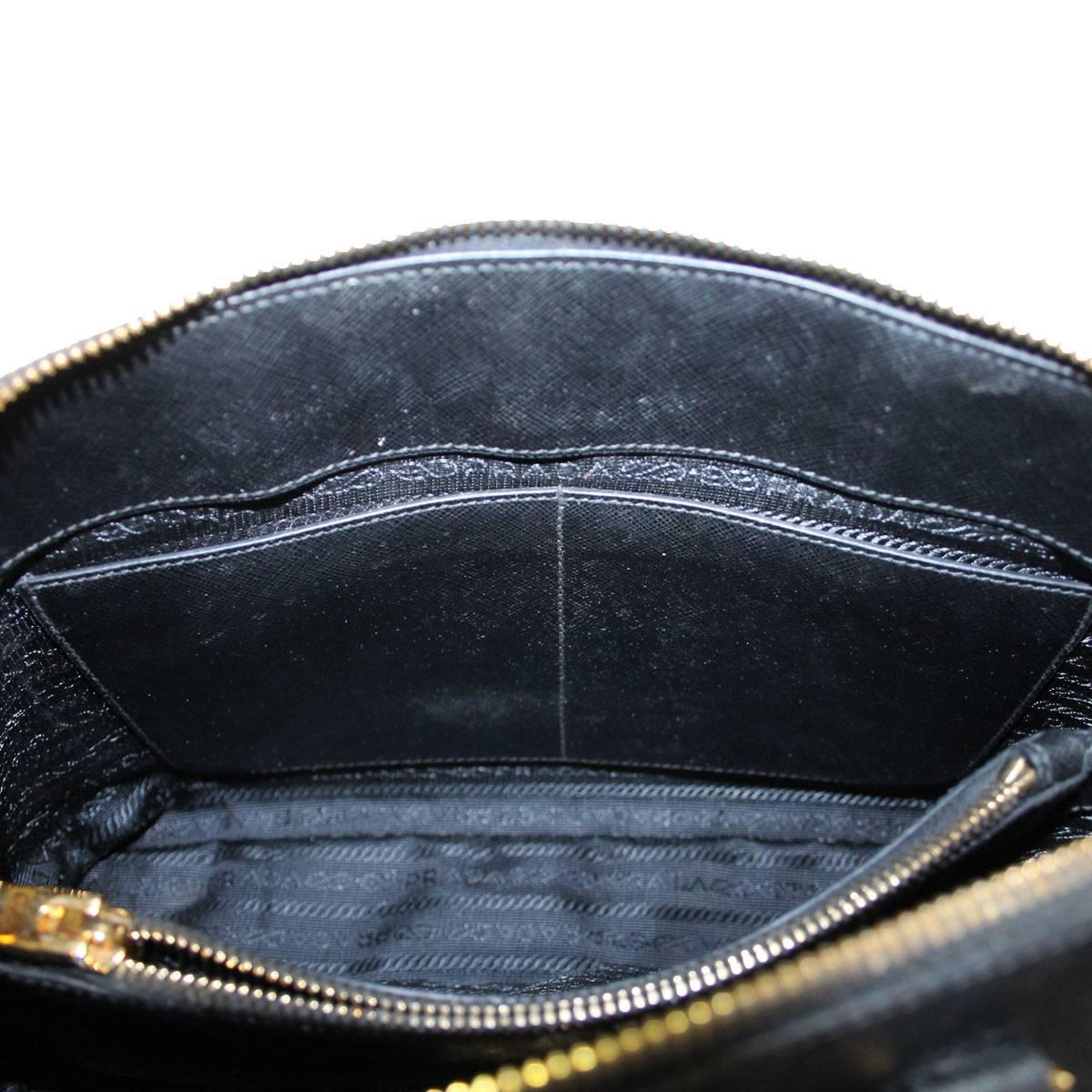 Women's Prada Saffiano Black Leather Double Zip-Top Tote Shoulder Bag