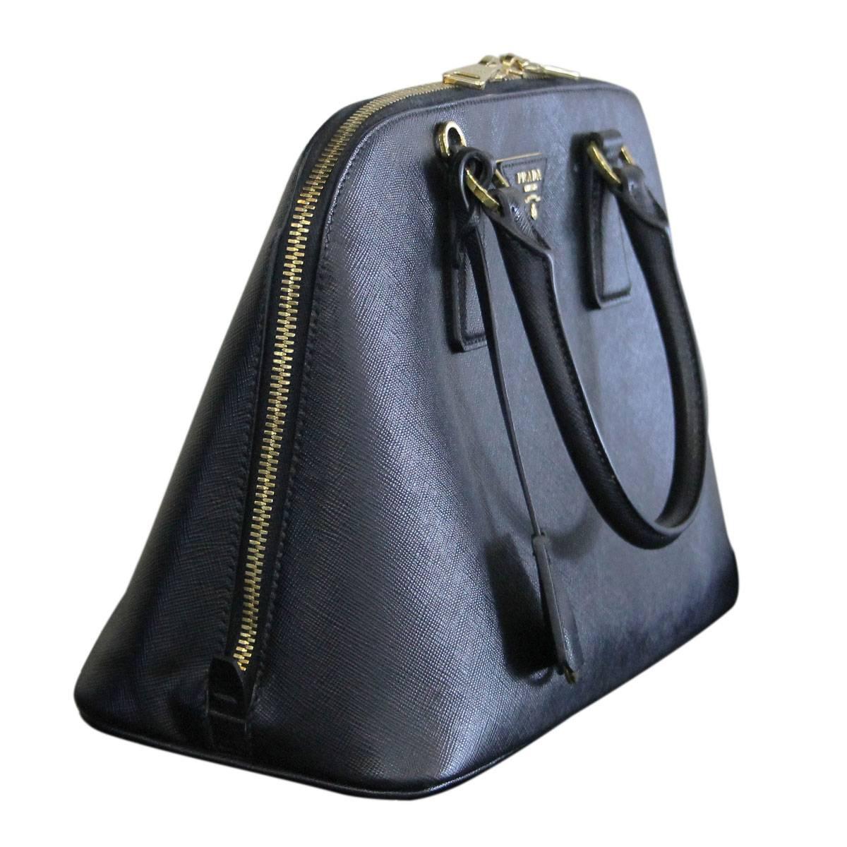 Prada Saffiano Black Leather Double Zip-Top Tote Shoulder Bag at 1stdibs