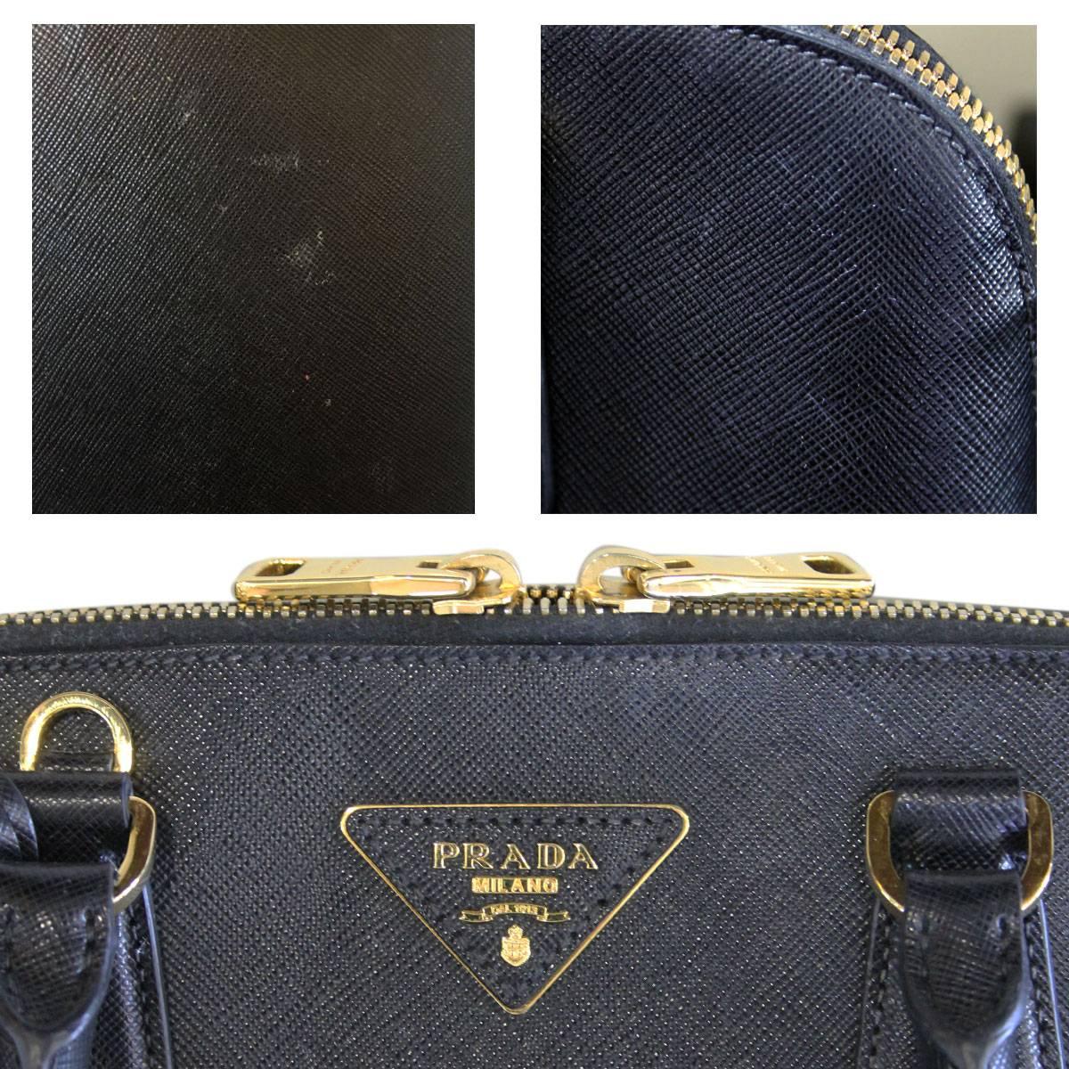 Prada Saffiano Black Leather Double Zip-Top Tote Shoulder Bag 3