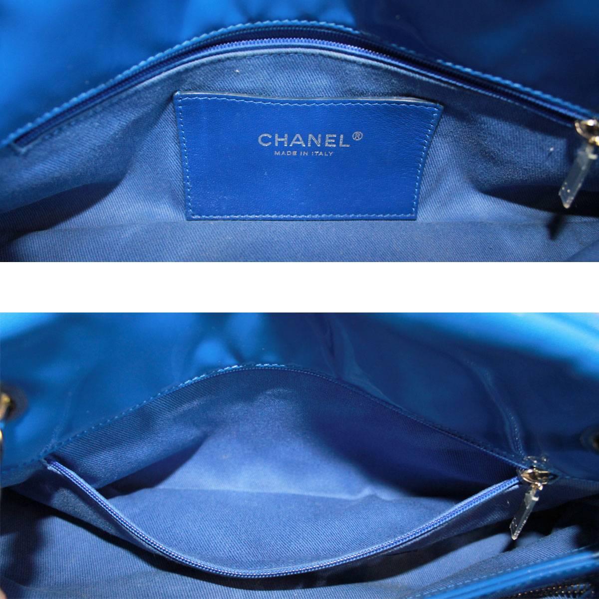 Chanel Blue Quilted Patent Leather Just Mademoiselle Bowler Bag 2013 4