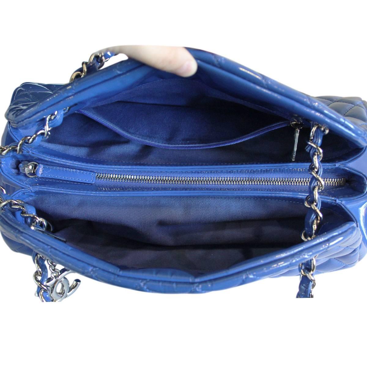Chanel Blue Quilted Patent Leather Just Mademoiselle Bowler Bag 2013 5