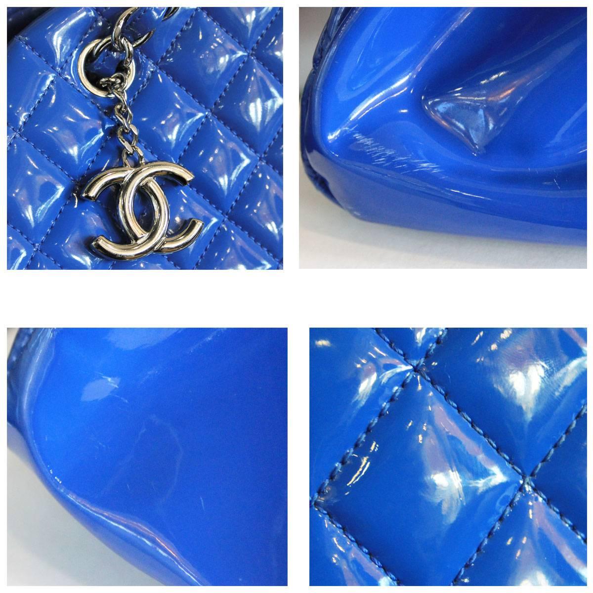 Chanel Blue Quilted Patent Leather Just Mademoiselle Bowler Bag 2013 2