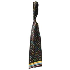 Louis Vuitton Multicolor Black Silk Twilly Scarf