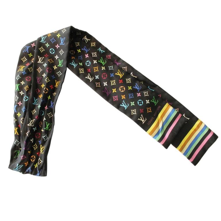 Louis Vuitton Black Silk Scarf Multicolor Monogram - For Sale on 1stDibs