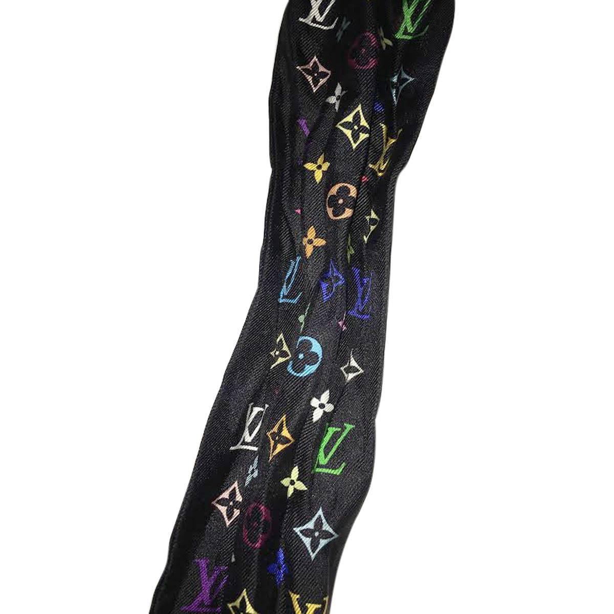 Louis Vuitton Multicolor Black Silk Twilly Scarf at 1stdibs