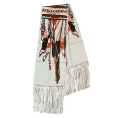 Hermes Caleche Elastique 100% Silk Fringed Cream/Red/Black Scarf