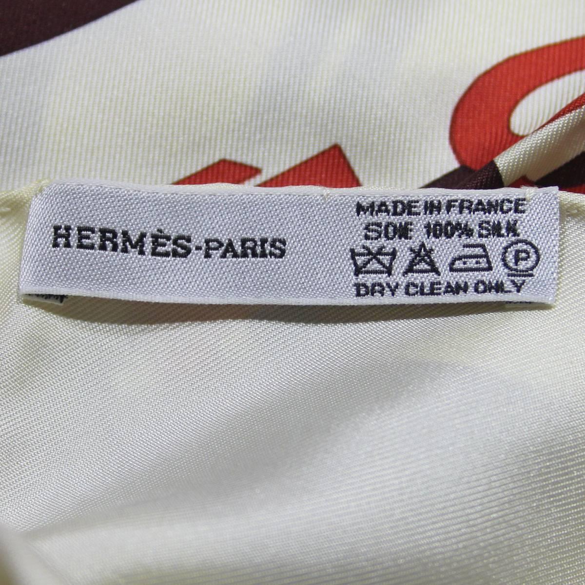 Hermes Caleche Elastique 100% Silk Fringed Cream/Red/Black Scarf In Excellent Condition In Boca Raton, FL