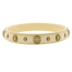 Authentic Chanel Ivory Gold Tone Logo 09 P Bangle Bracelet