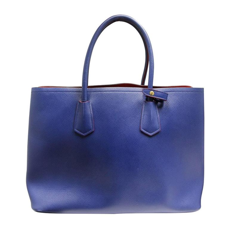 Prada Saffiano Cuir Double Bag Blue and Red Large Tote Bag at 1stDibs ...