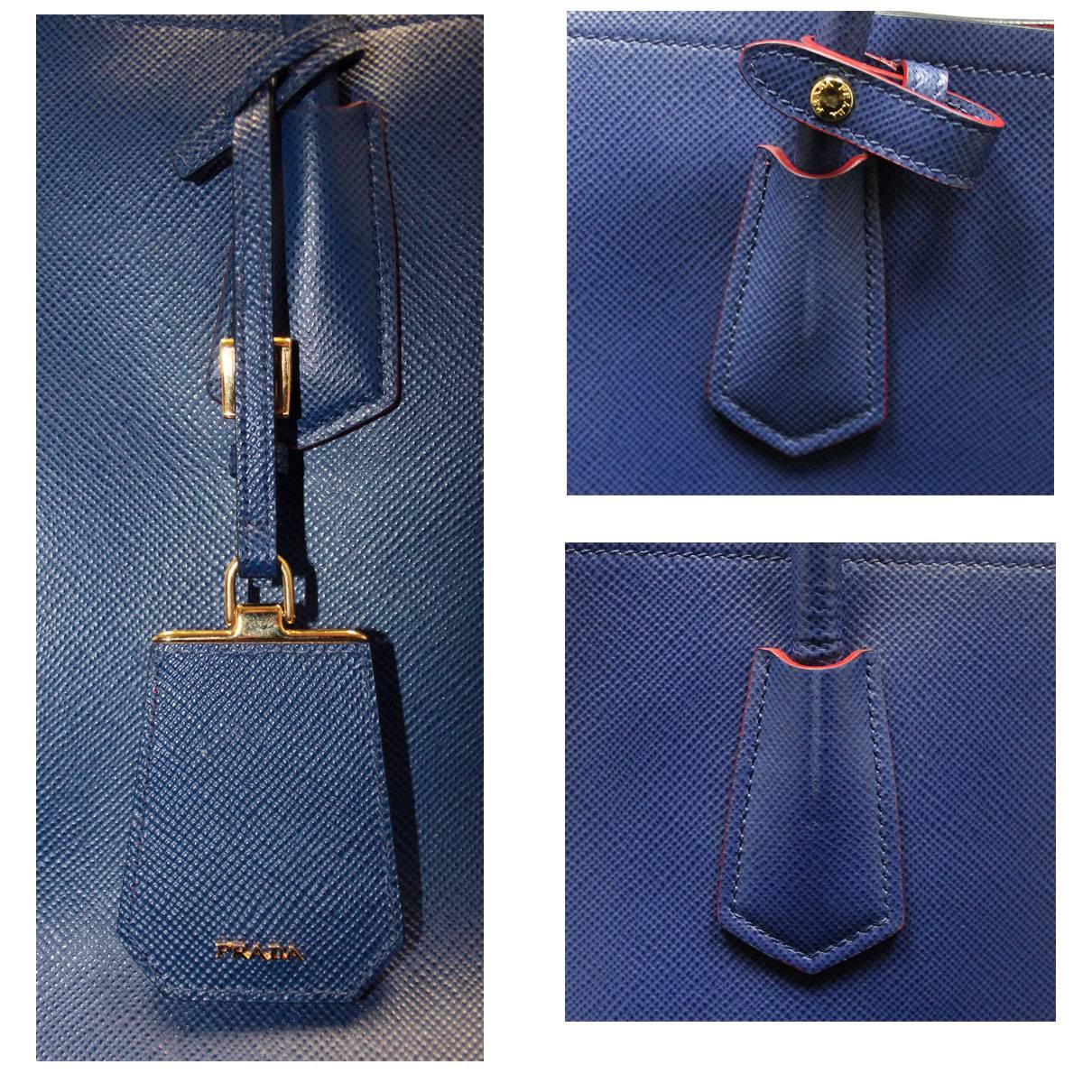 Purple Prada Saffiano Cuir Double Bag Blue and Red Large Tote Bag