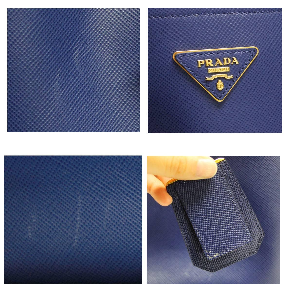 Prada Saffiano Cuir Double Bag Blue and Red Large Tote Bag In Good Condition In Boca Raton, FL