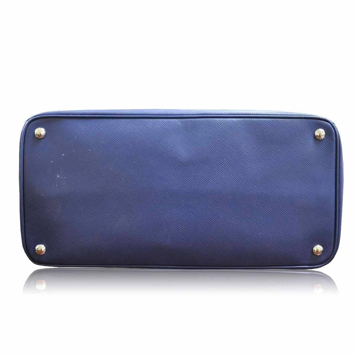 Women's Prada Saffiano Cuir Twin Bag Blue Leather Tote Handbag