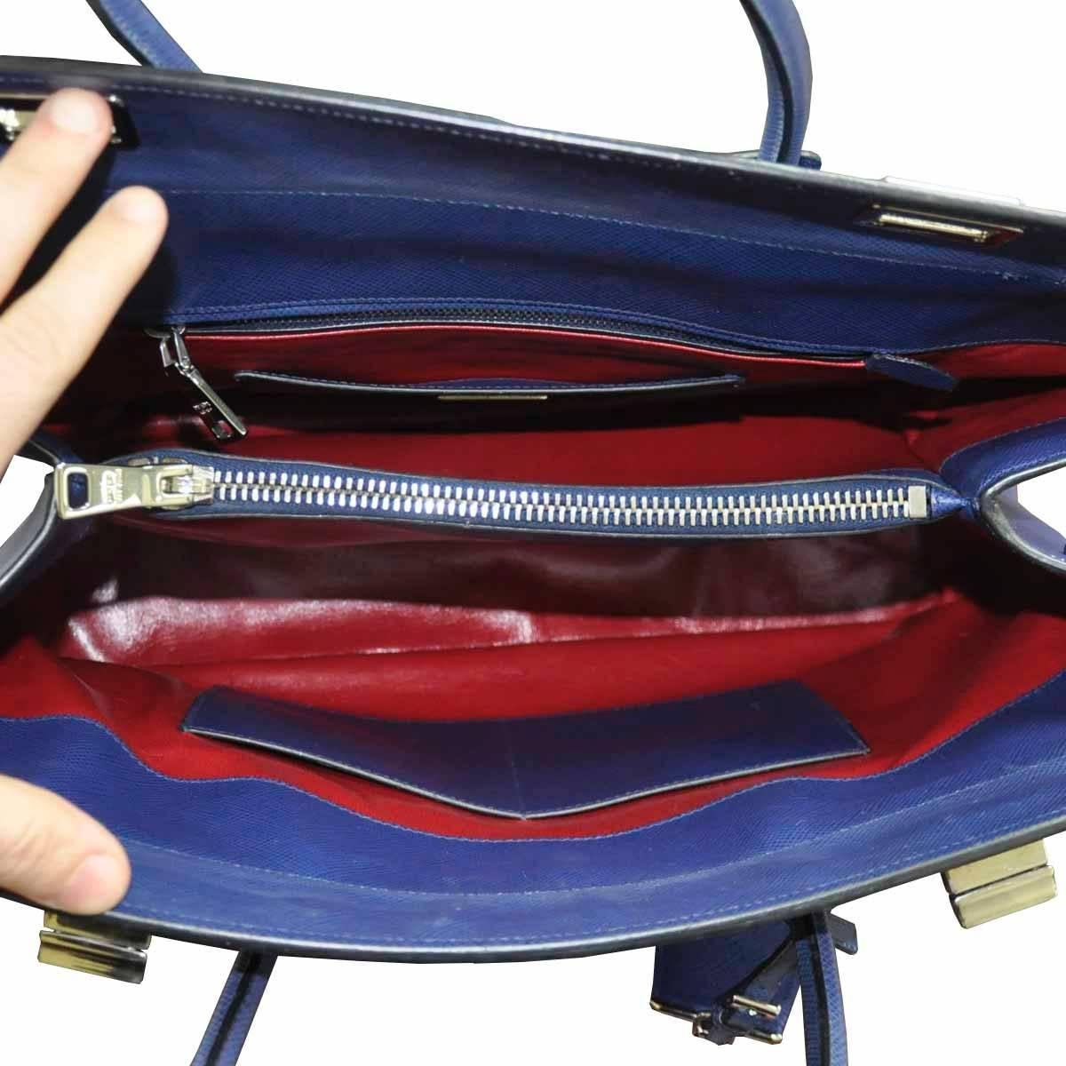 Prada Saffiano Cuir Twin Bag Blue Leather Tote Handbag 1