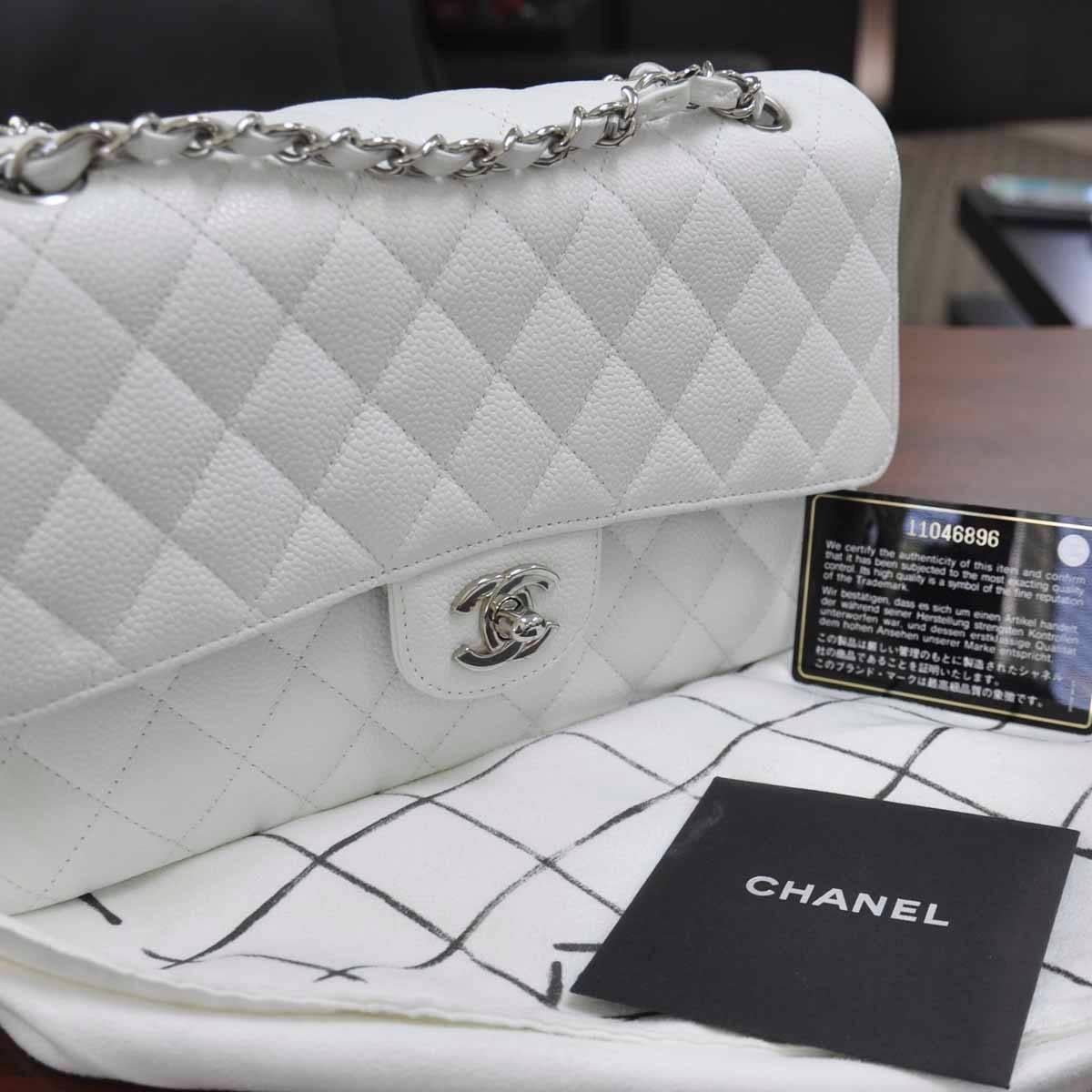 Chanel Medium Flap Bag White Caviar Leather Handbag 5