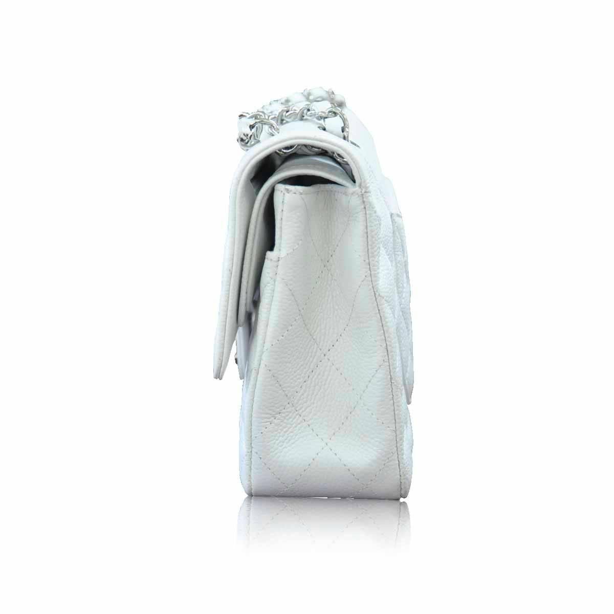 Women's Chanel Medium Flap Bag White Caviar Leather Handbag