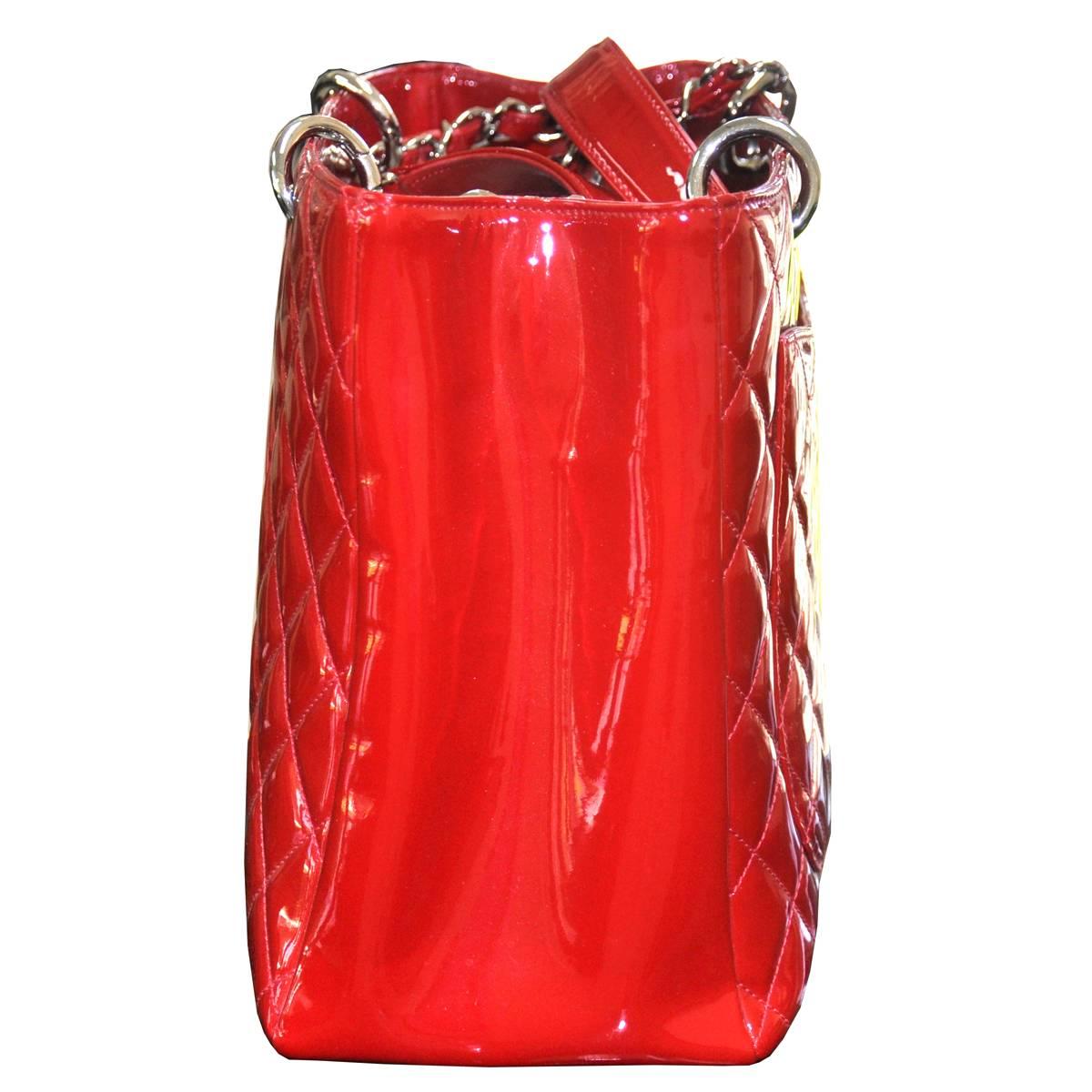 Women's Chanel Red Patent Leather Grand Shopper Tote GST Handbag