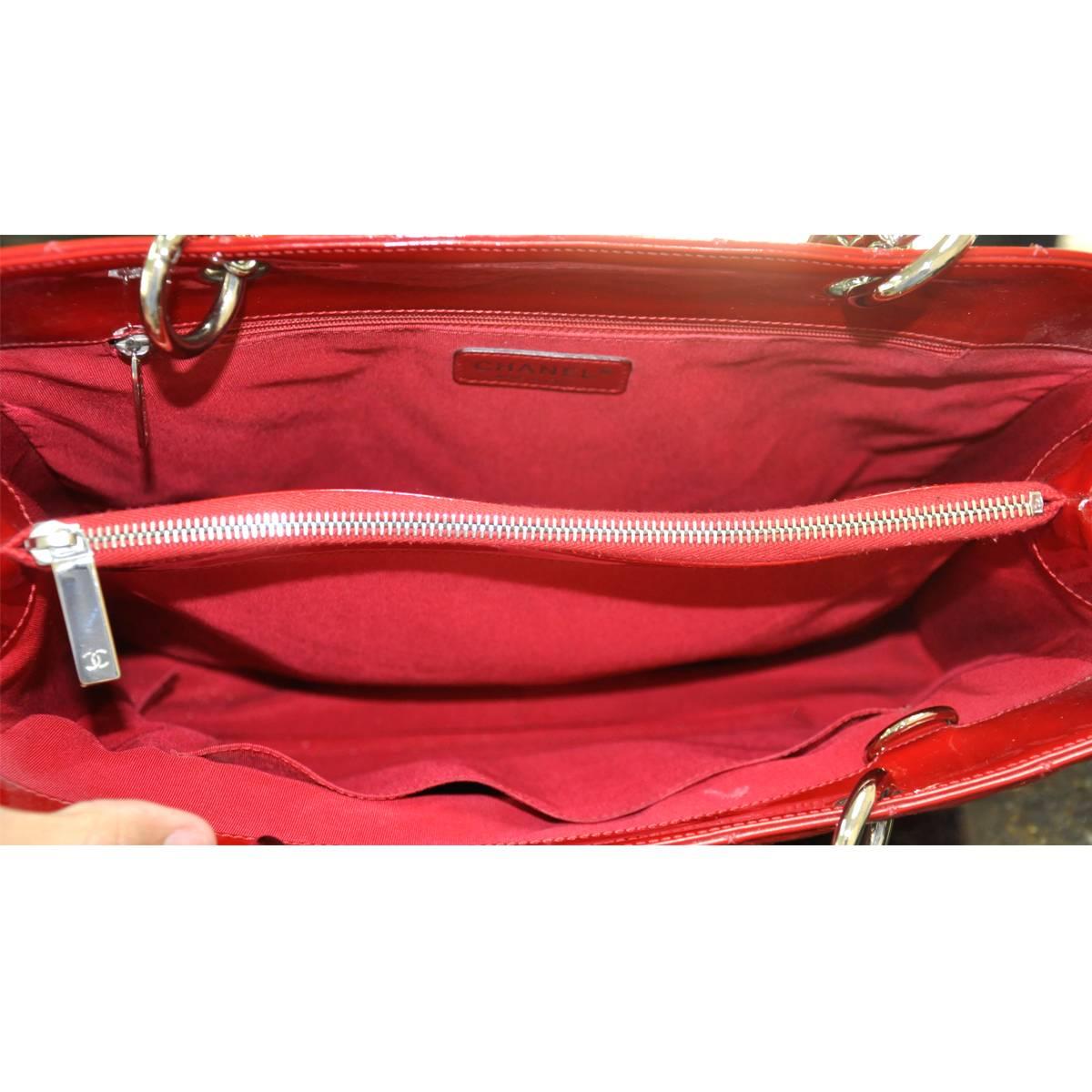 Chanel Red Patent Leather Grand Shopper Tote GST Handbag 2