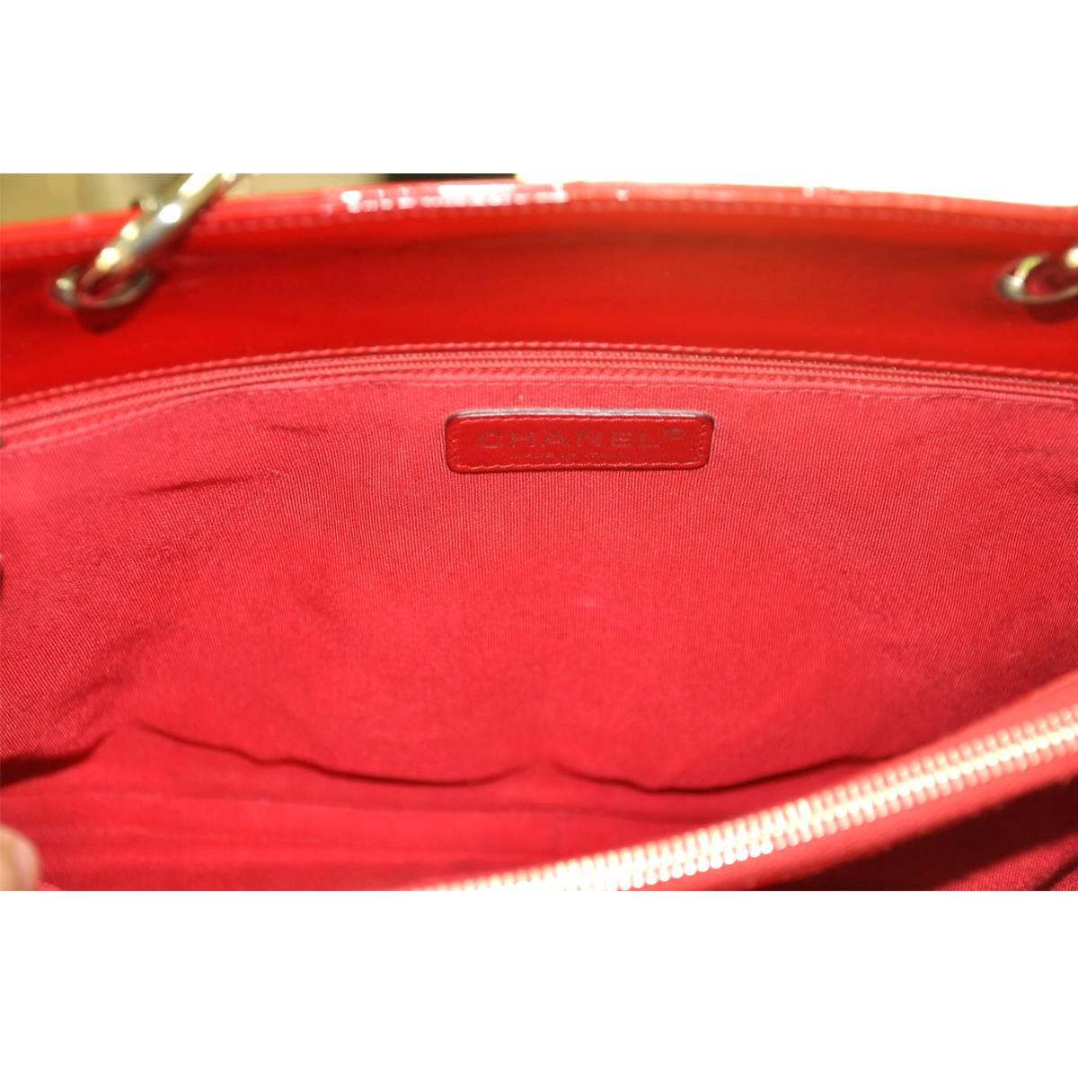 Chanel Red Patent Leather Grand Shopper Tote GST Handbag 5
