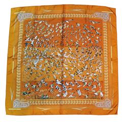 Hermes 100% Silk Orange Libres Comme L'Air Geese Scarf