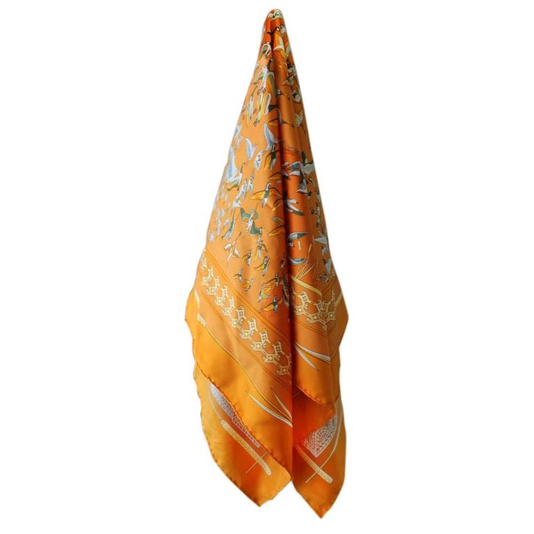 Hermes 100 Silk Orange Libres Comme L'Air Geese Scarf at 1stDibs