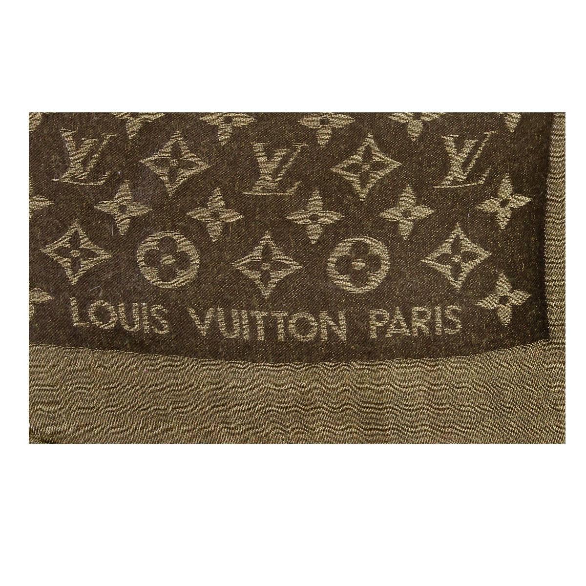 Louis Vuitton Monogram Shine Shawl Brown Gold Scarf 2