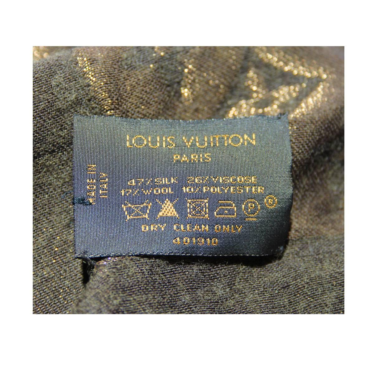 Louis Vuitton Monogram Shine Shawl Brown Gold Scarf 3