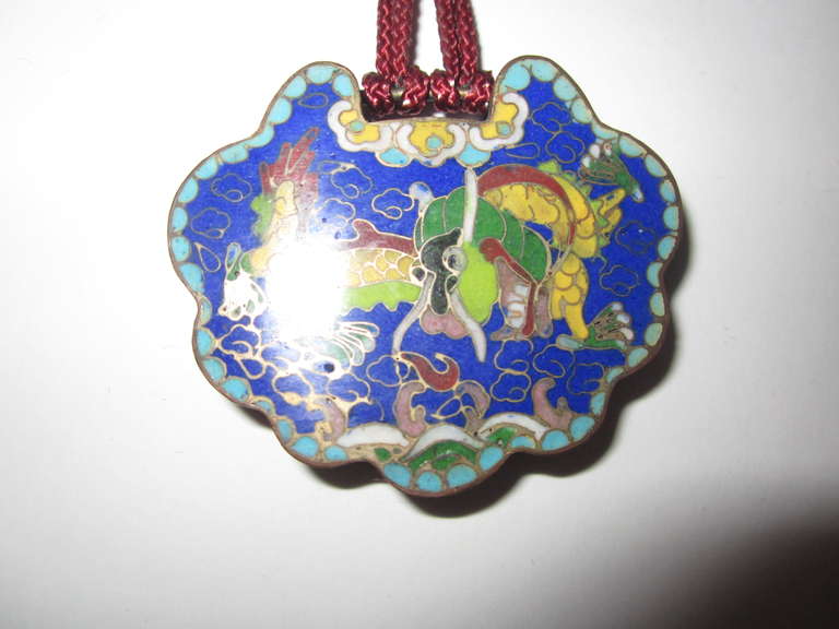 Women's Vintage Chinese Cloisonne Lock on Knotted Cord For Sale