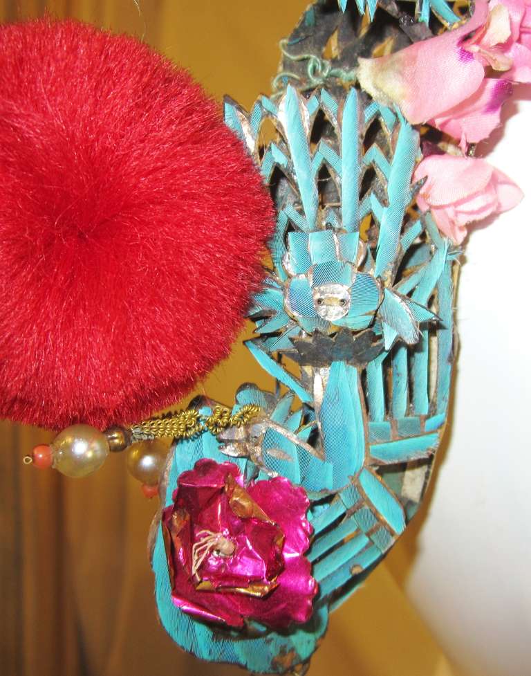 20th Century Chinese Wedding/Theater Headdress with Pom-Poms For Sale 1