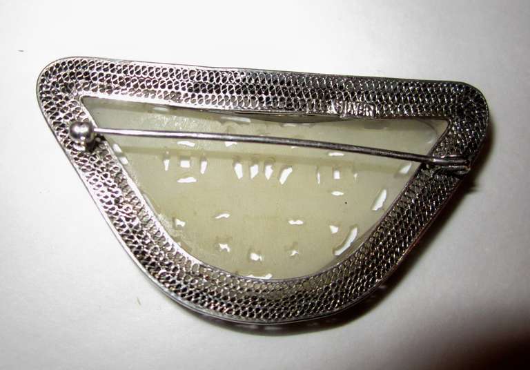 Exquisite Antique Hand-Carved Hetian Jade Stylized Butterfly Brooch