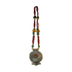 Antique Tibetan Silver Gau Necklace