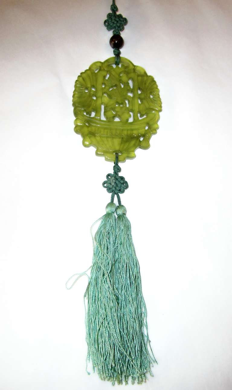 Antique Jade Pendant Necklace on Silk Cord