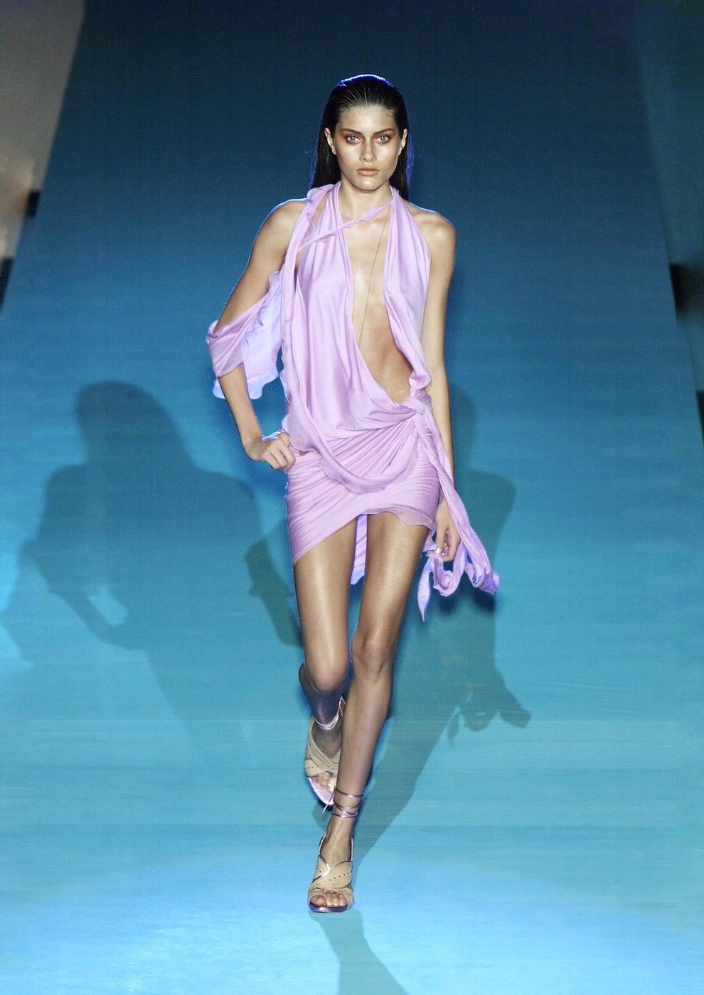 Pink Emanuel Ungaro S/S 2004 runway pink low plunge knotted dress