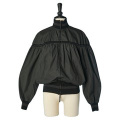 Black nylon jacket with knit-ribbed collar and bottom Jean-Paul Gaultier Femme 