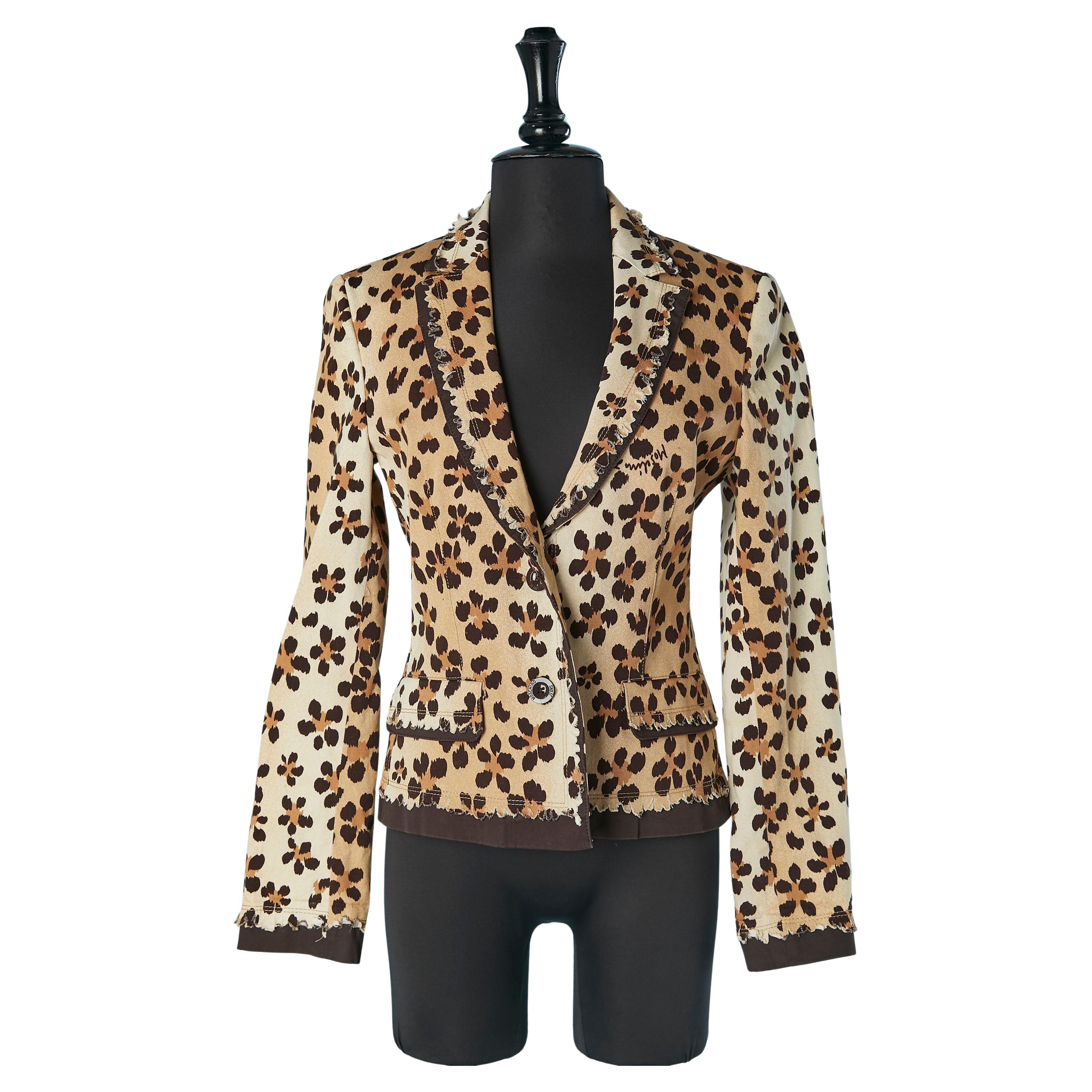 Chaqueta de algodón de un solo pecho con estampado de leopardo en MOSCHINO JEANS