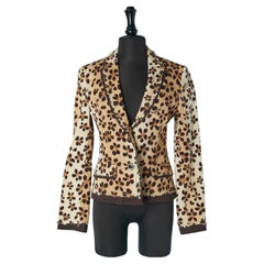 Cotton single breasted jacket with leopard print on MOSCHINO JEANS