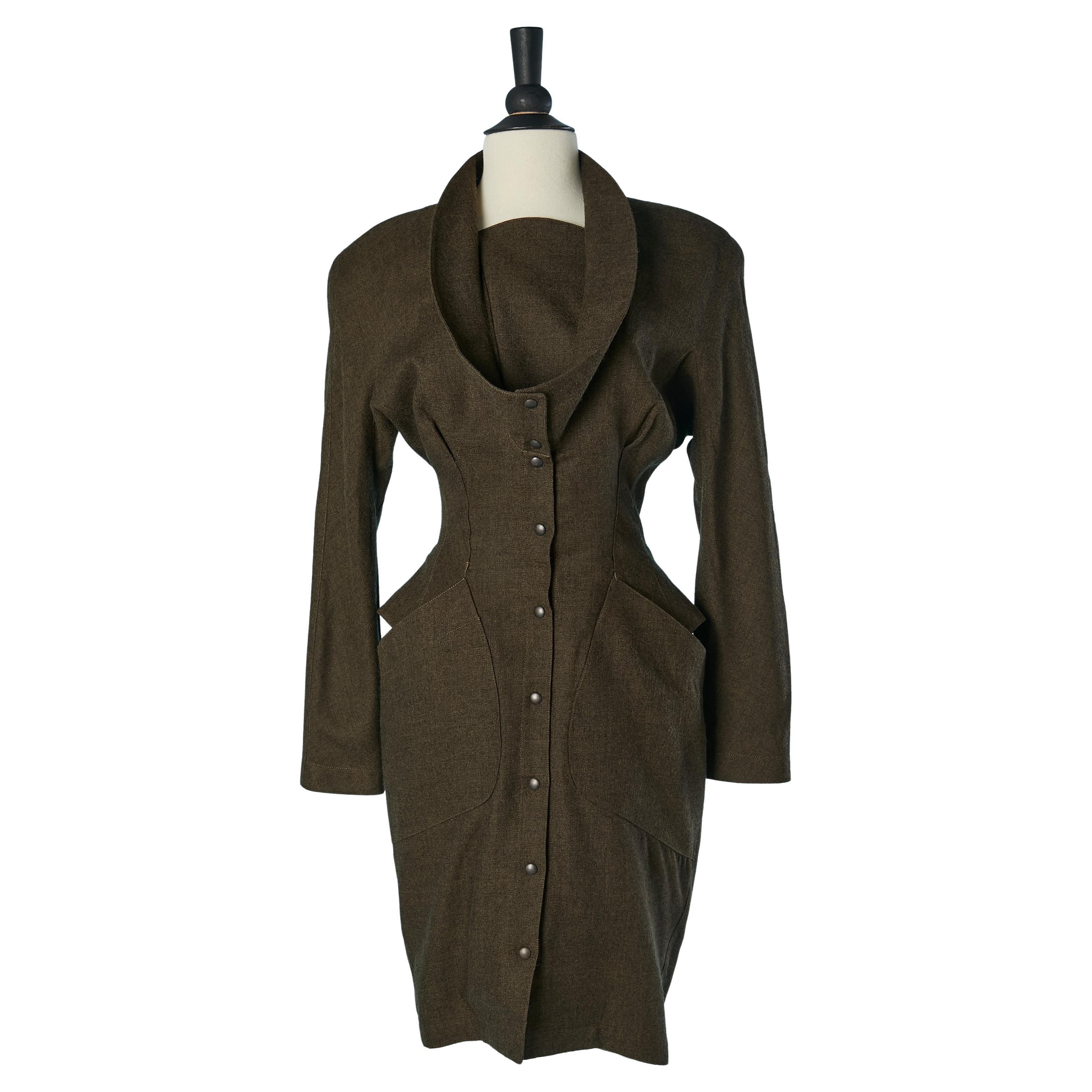 Robe en laine vert kaki THIERRY MUGLER en vente